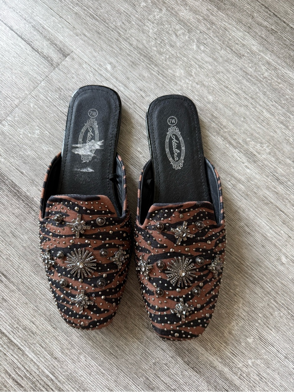 Catalina Brown & Black Embellished Slip-On Mules